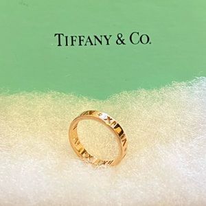 Tiffany & Co. Atlas Pierced Diamond 18k Rose Gold Roman Numerals Tiffany Ring